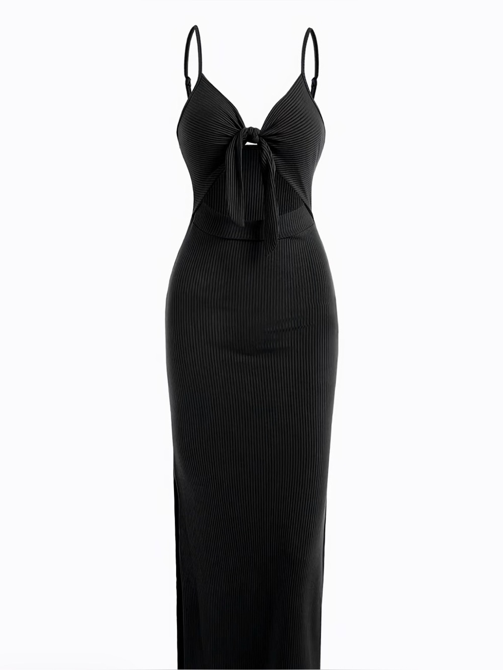 Black Strappy Midi Dress with Twist Front